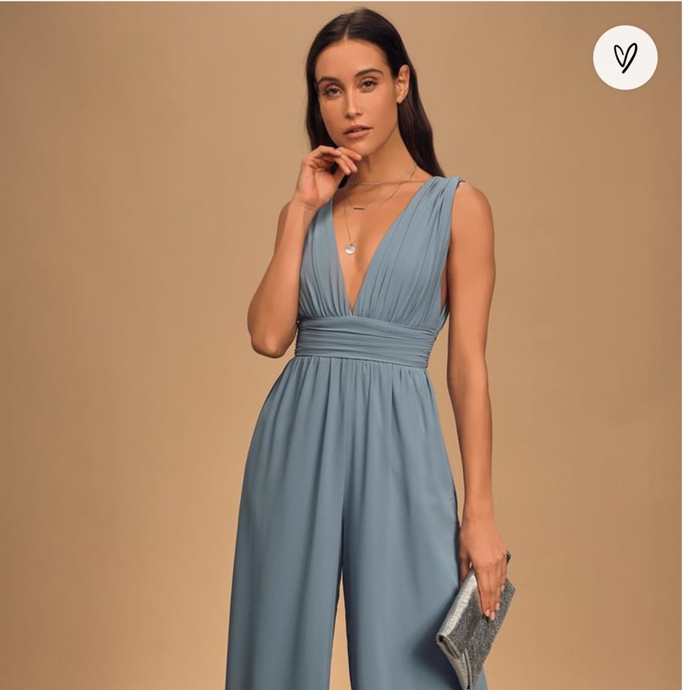 Divine Muse Slate Blue Wide-Leg Jumpsuit